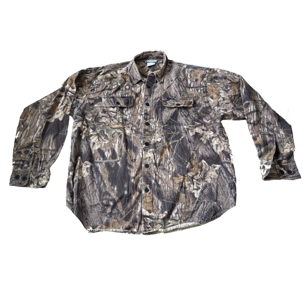 Mens Columbia Brown Camouflage Long Sleeve Button Up Shirt Size XL - Picture 8 of 8